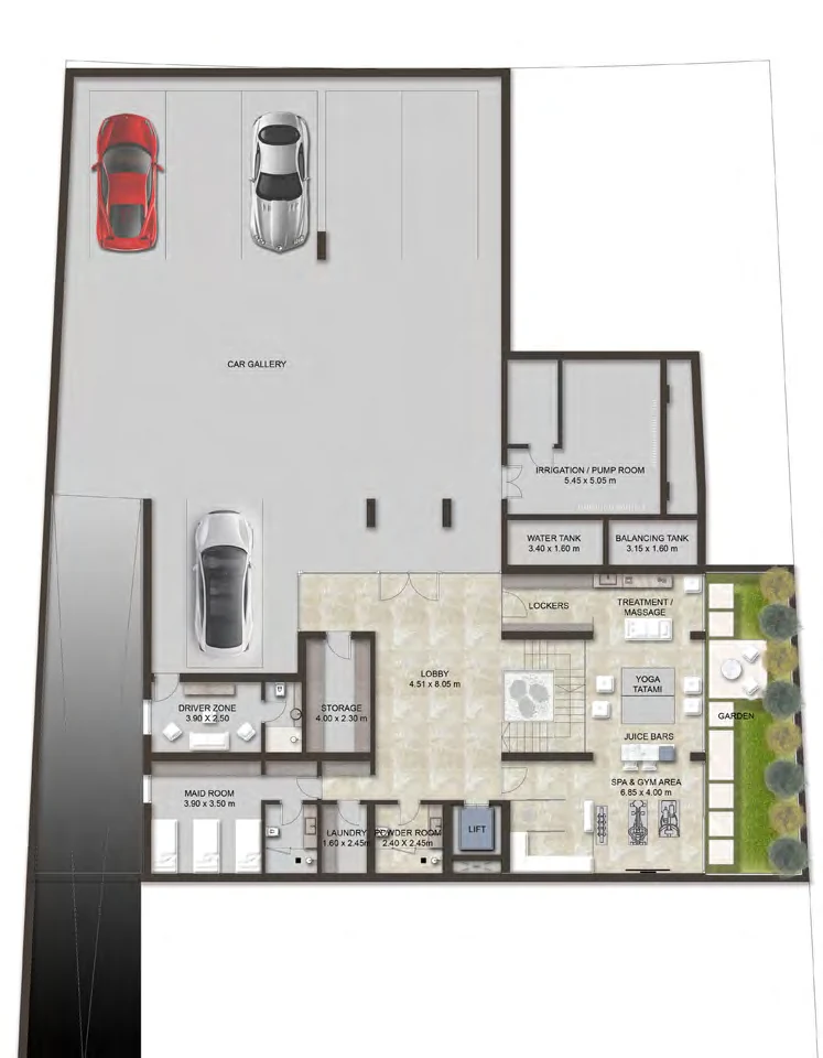 Lower ground option 1, well-being, chosen for Villa 12