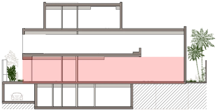 Developer's section sketch of the Calia mansion with the ground floor highlighted